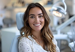 Smiling patient talking to dentist