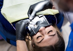 A dental dam being used during a root canal
